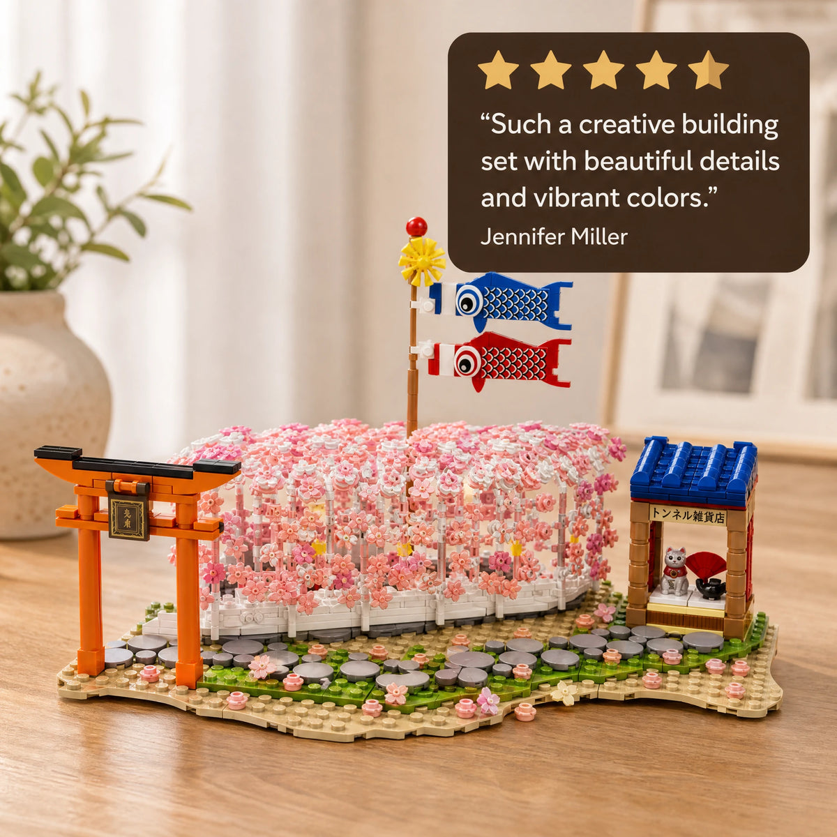 Cherry Blossom Building Set with LED Tunnel and Torii Gate - Image témoignage