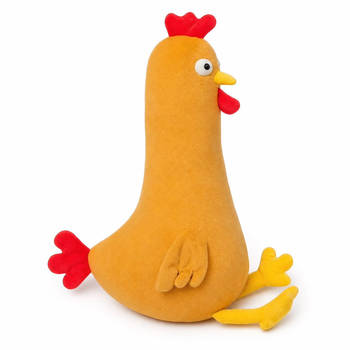 Chicken Plush Toy in Yellow and Orange with Red Crest - Fond blanc