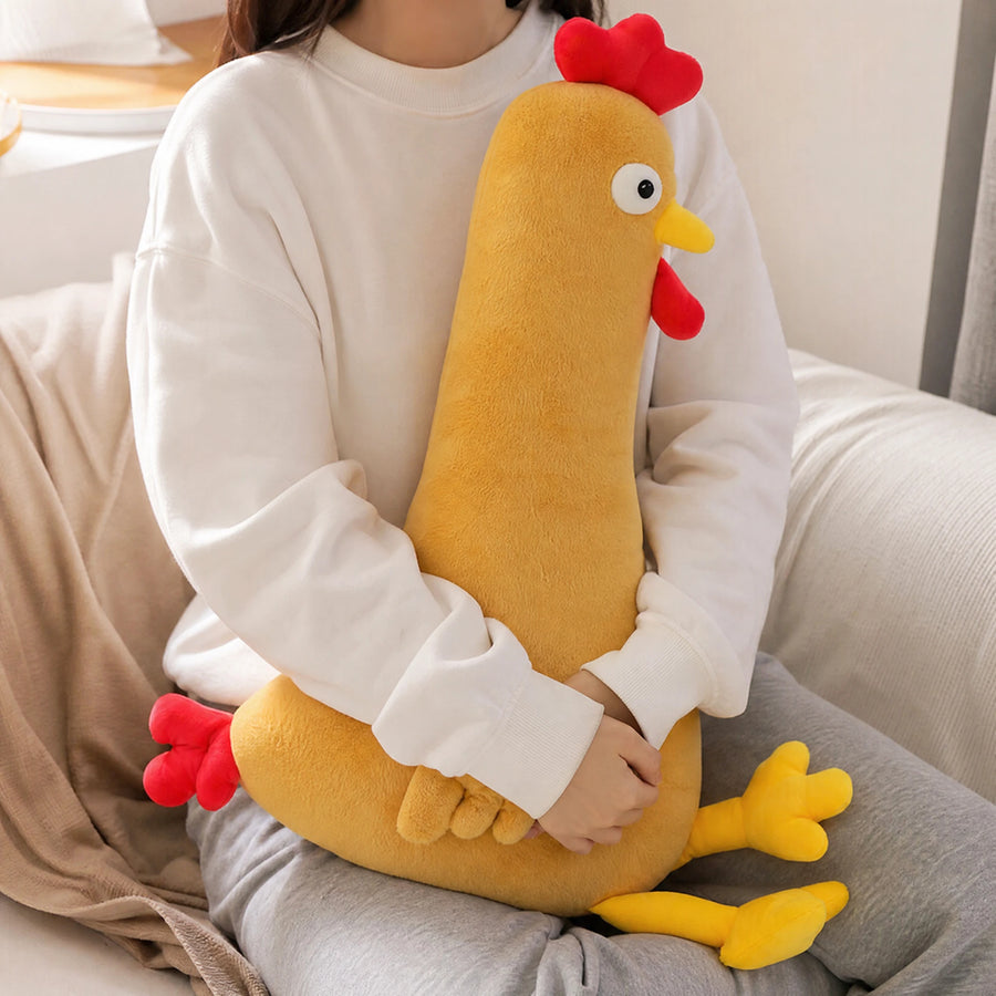 Chicken Plush Toy in Yellow and Orange with Red Crest - Utilisation du produit