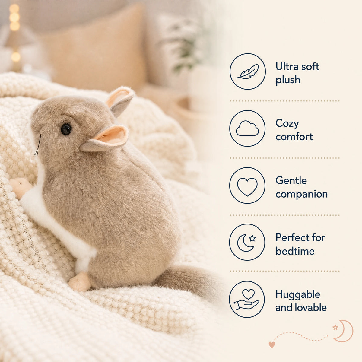 Chinchilla Plush Toy with Round Chubby Body - Bénéfices produit