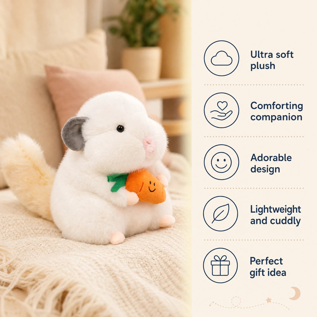 Chinchilla Plush with Carrot, Soft Chubby Round Body - Bénéfices produit