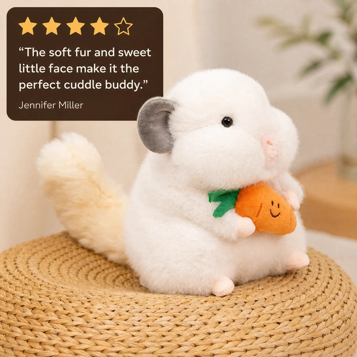 Chinchilla Plush with Carrot, Soft Chubby Round Body - Image témoignage