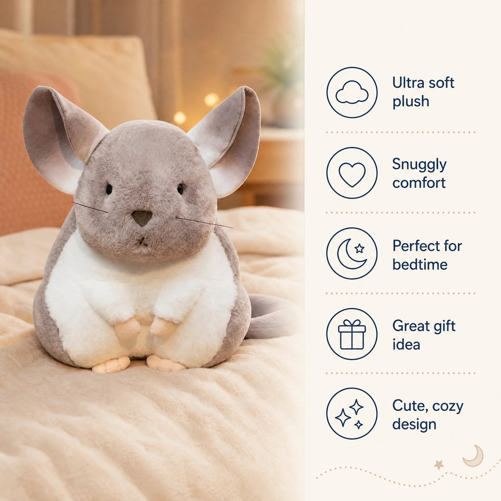 Chinchilla Plush with Embroidered Face and Soft Ears - Bénéfices produit