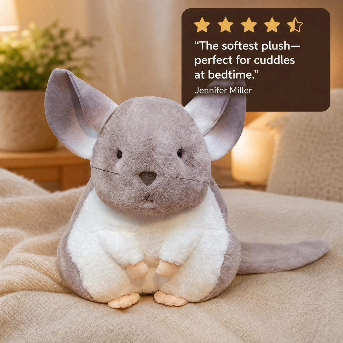 Chinchilla Plush with Embroidered Face and Soft Ears - Image témoignage