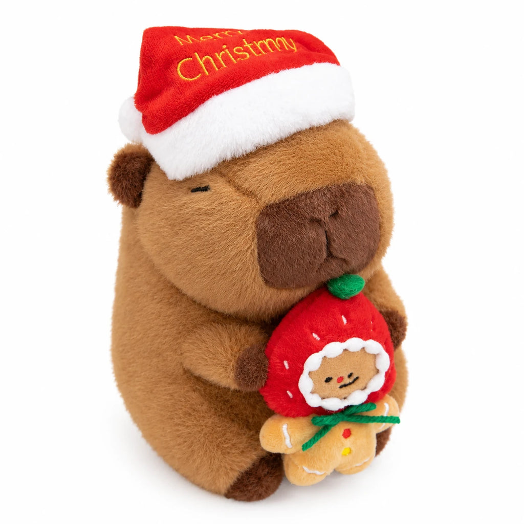 Christmas Capybara Plush with Santa Hat and Holiday Friends - Biscuit