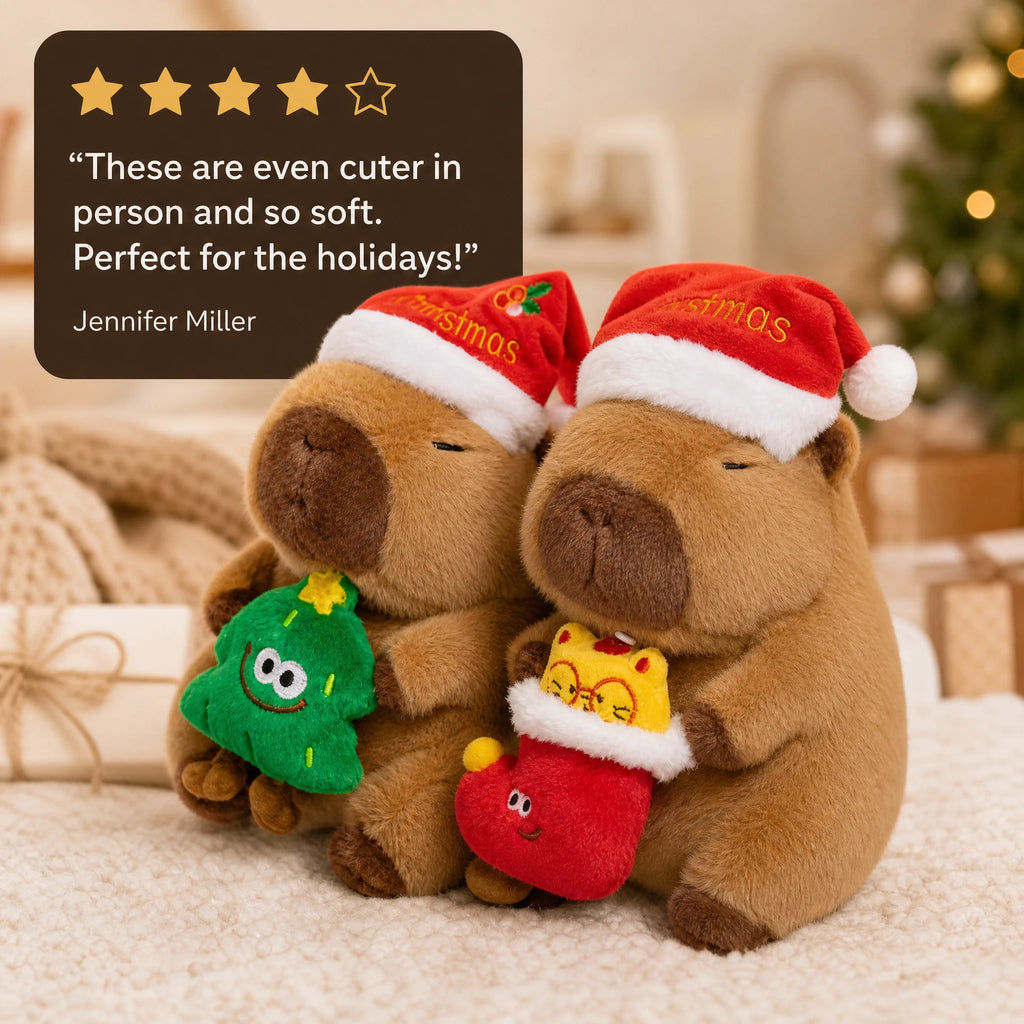 Christmas Capybara Plush with Santa Hat and Holiday Friends - Image témoignage