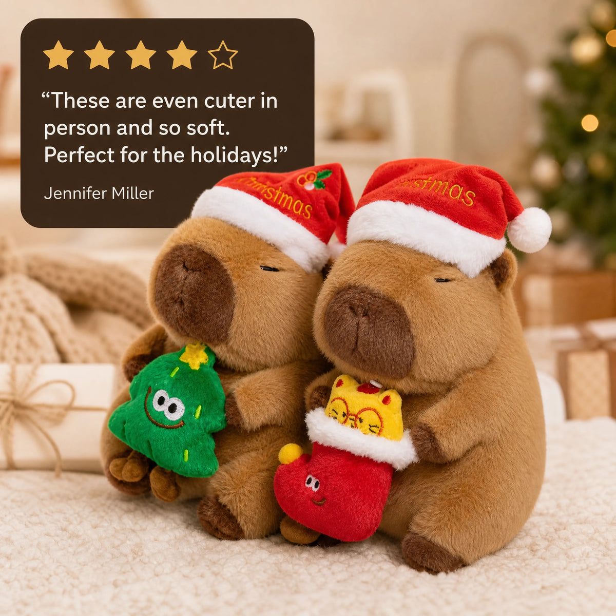 Christmas Capybara Plush with Santa Hat and Holiday Friends - Image témoignage