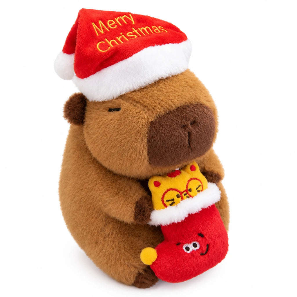 Christmas Capybara Plush with Santa Hat and Holiday Friends - Sock