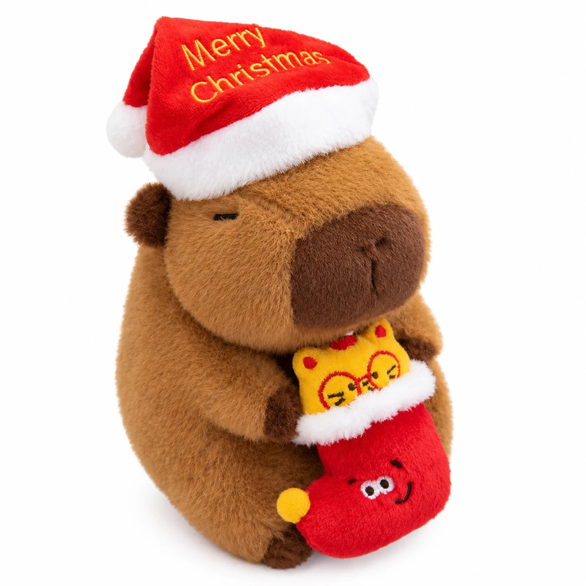 Christmas Capybara Plush with Santa Hat and Holiday Friends - Sock