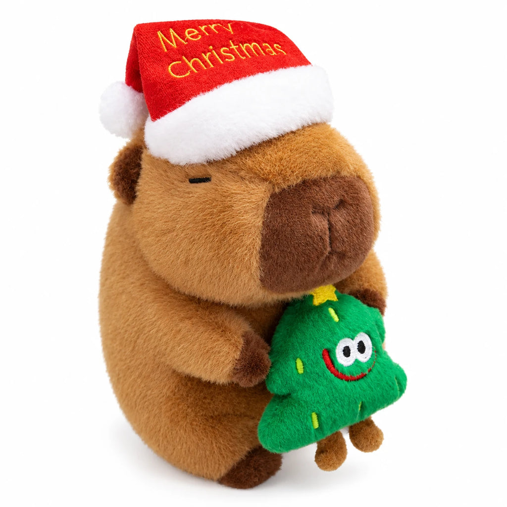 Christmas Capybara Plush with Santa Hat and Holiday Friends - Tree