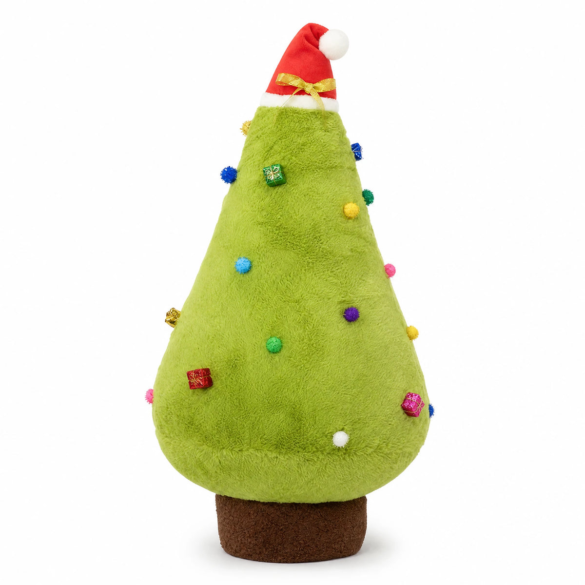 Christmas Tree Plush Toy with Santa Hat and Ornaments - Fond blanc