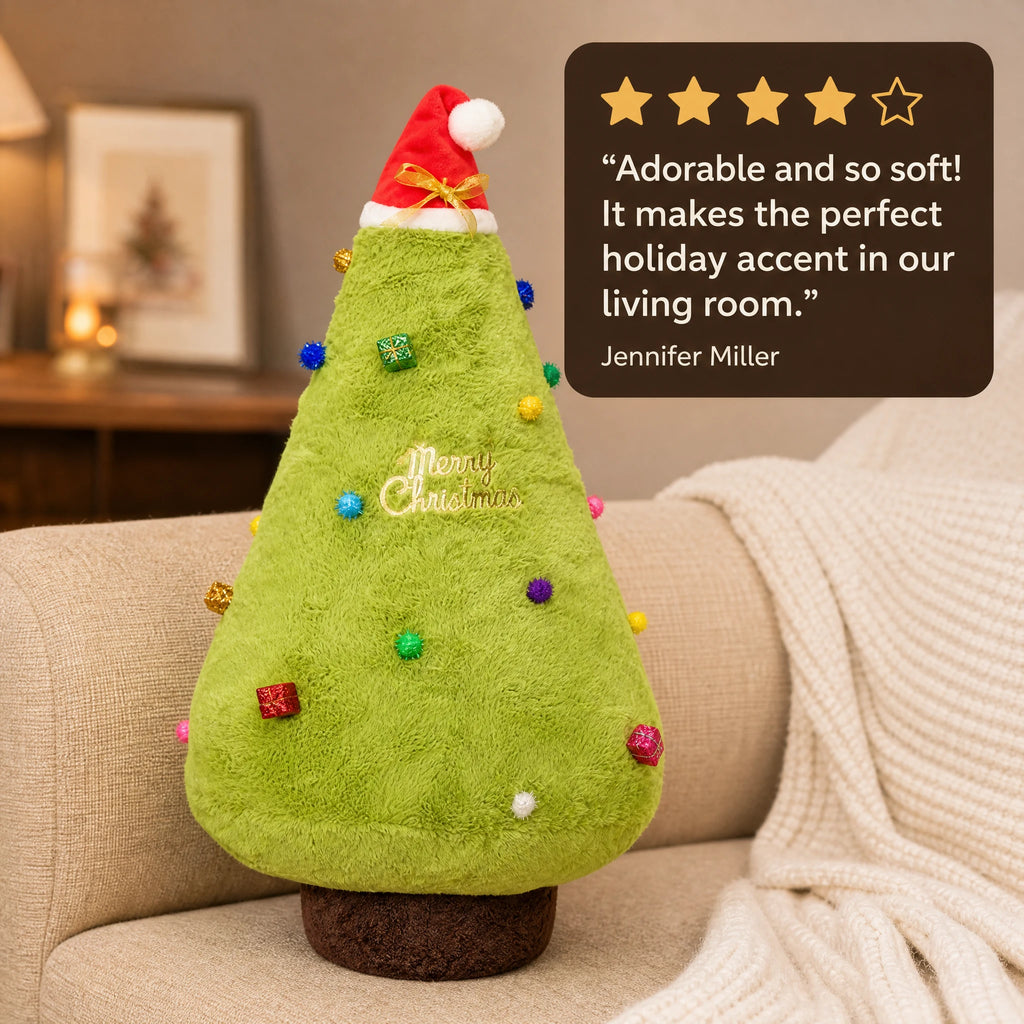 Christmas Tree Plush Toy with Santa Hat and Ornaments - Image témoignage