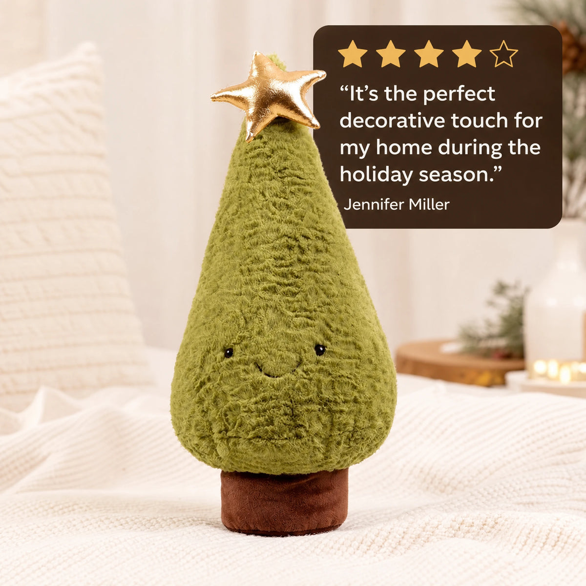 Christmas Tree Plush with Reindeer and Star Topper - Image témoignage