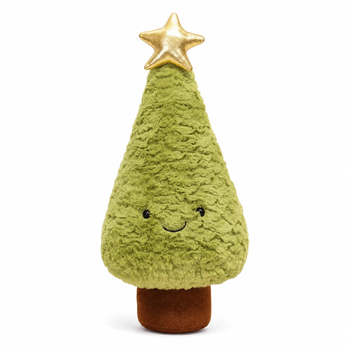 Christmas Tree Plush with Smiling Face and Gold Star - Fond blanc