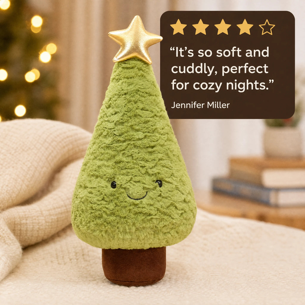 Christmas Tree Plush with Smiling Face and Gold Star - Image témoignage
