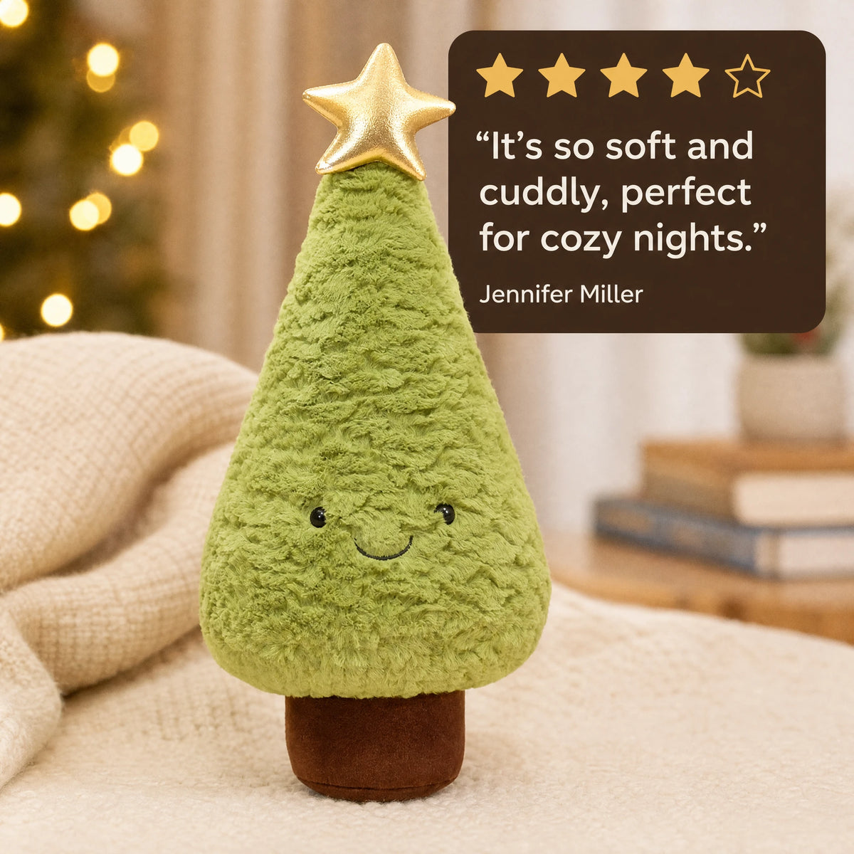 Christmas Tree Plush with Smiling Face and Gold Star - Image témoignage
