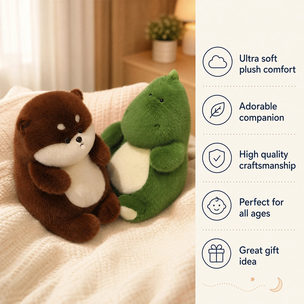 Chubby Animal Plush in Beaver, Dino, Cat, Fox, and Dog Designs - Bénéfices produit