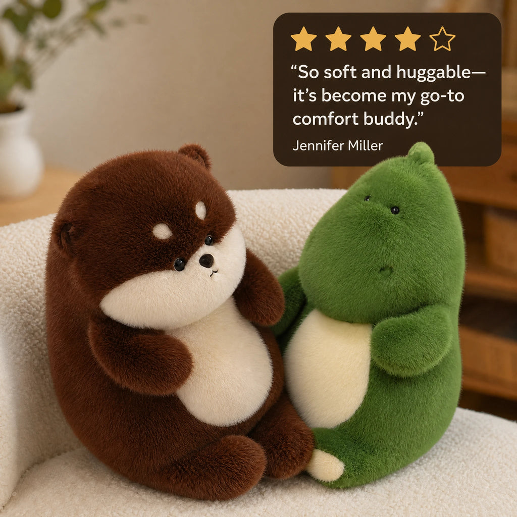 Chubby Animal Plush in Beaver, Dino, Cat, Fox, and Dog Designs - Image témoignage