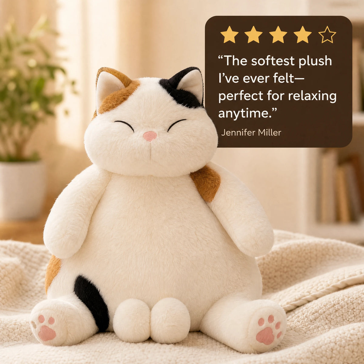Chubby Cat Plush with Calico Patches and Soft Cotton - Image témoignage