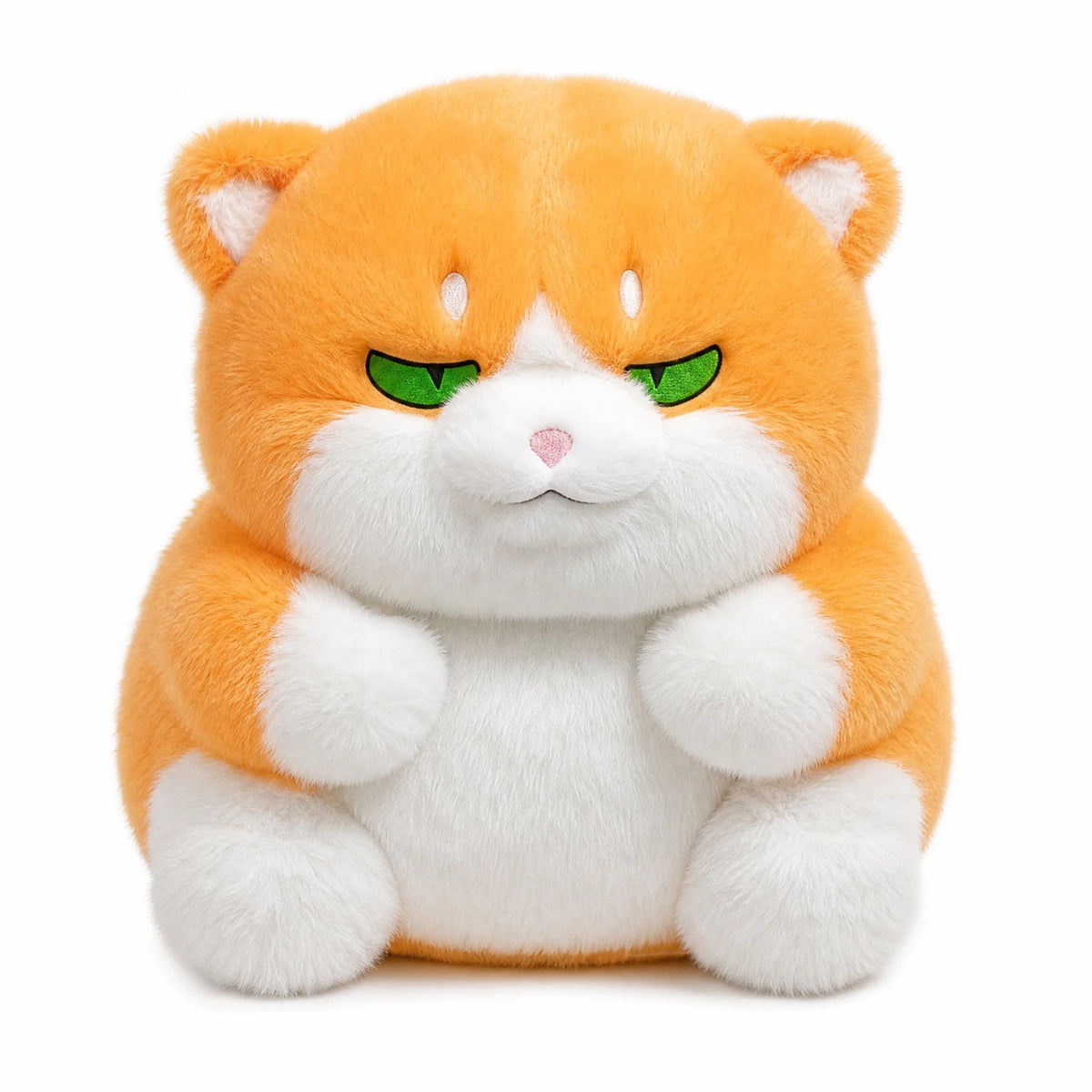 Chubby Cat Plush with Expressive Eyes in Gray or Ginger - Fond blanc