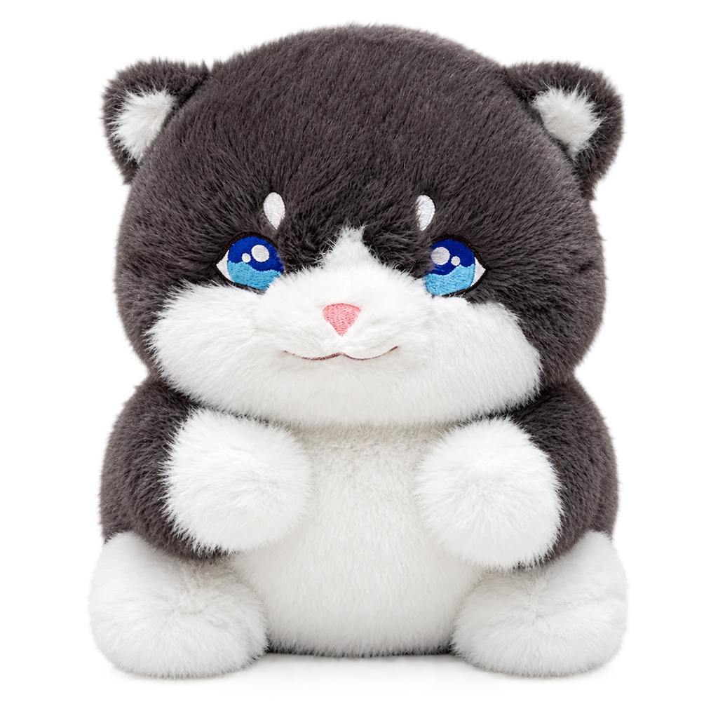 Chubby Cat Plush with Expressive Eyes in Gray or Ginger - Gray