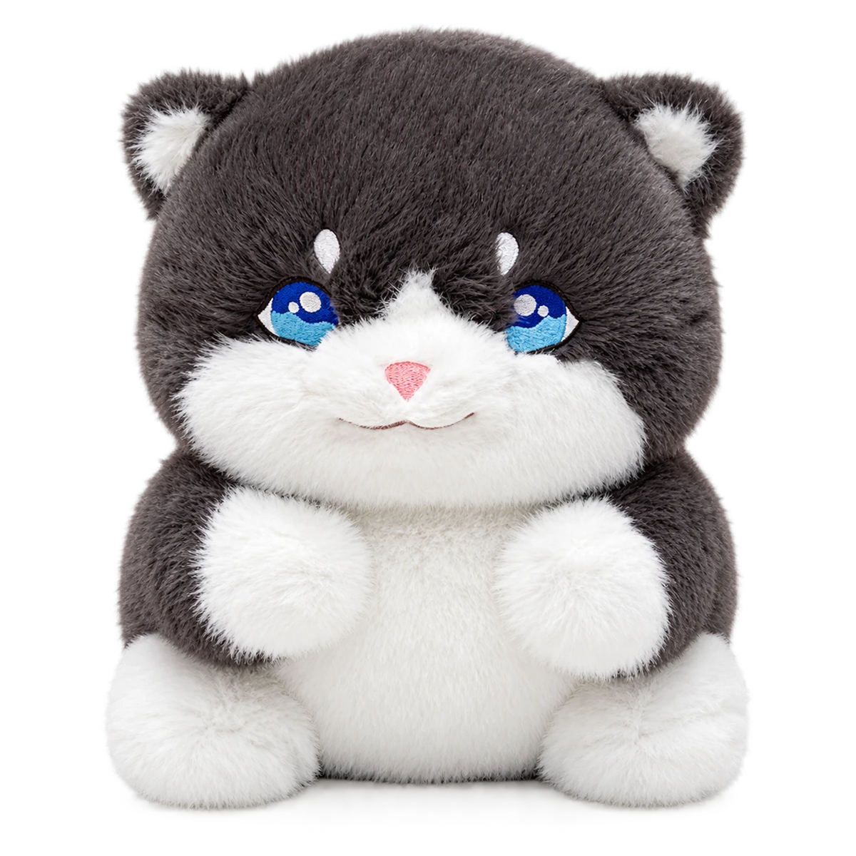 Chubby Cat Plush with Expressive Eyes in Gray or Ginger - Gray