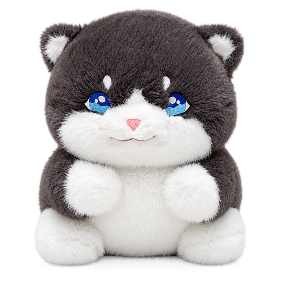Chubby Cat Plush with Expressive Eyes in Gray or Ginger - Gray