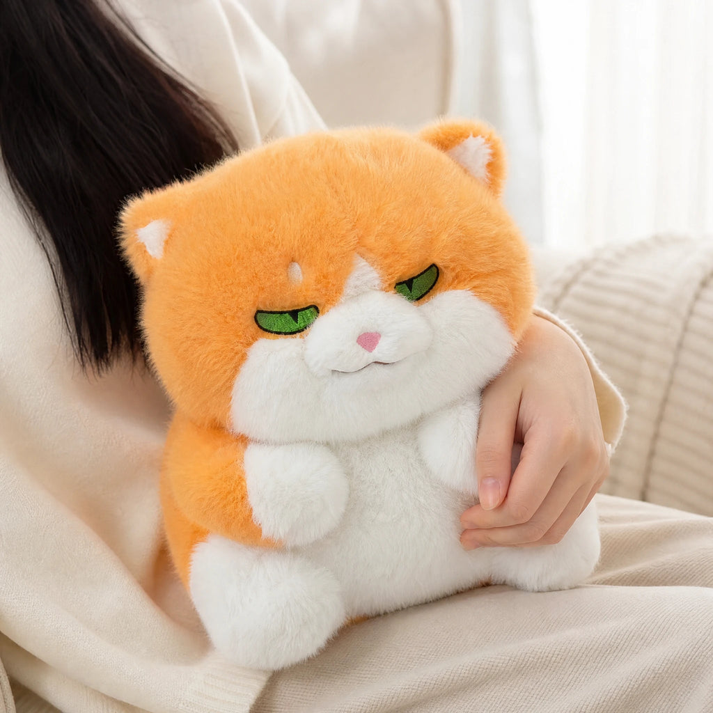 Chubby Cat Plush with Expressive Eyes in Gray or Ginger - Utilisation du produit
