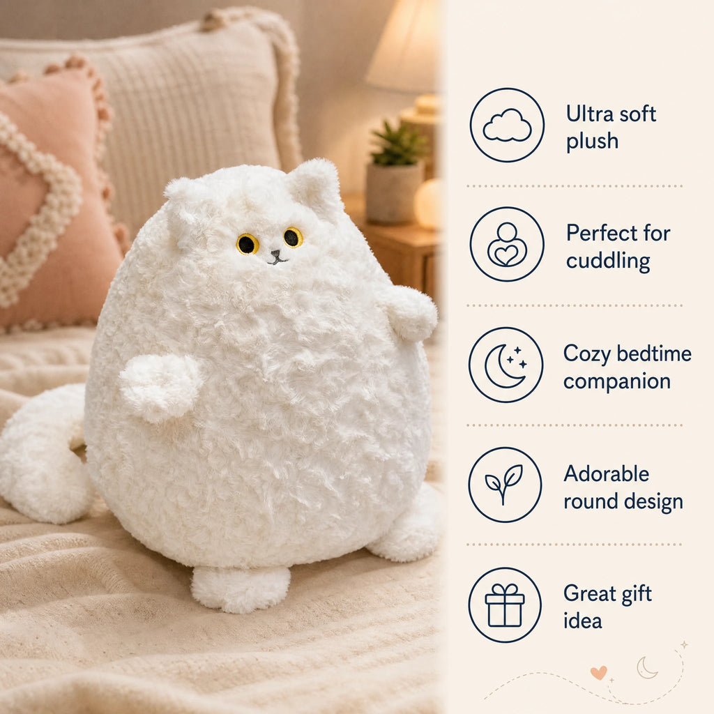 Chubby Cat Plush with Round Belly and Wide Eyes - Bénéfices produit