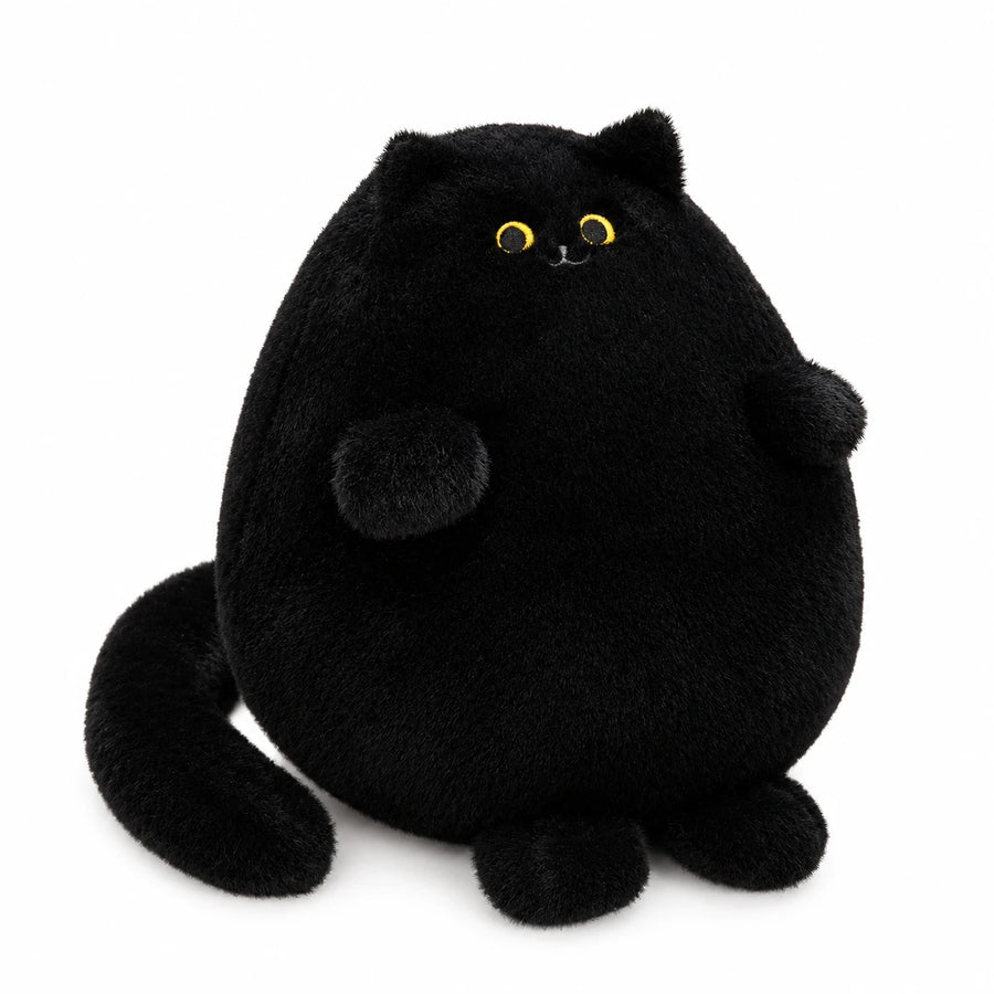 Chubby Cat Plush with Round Belly and Wide Eyes - Black (Kuro)