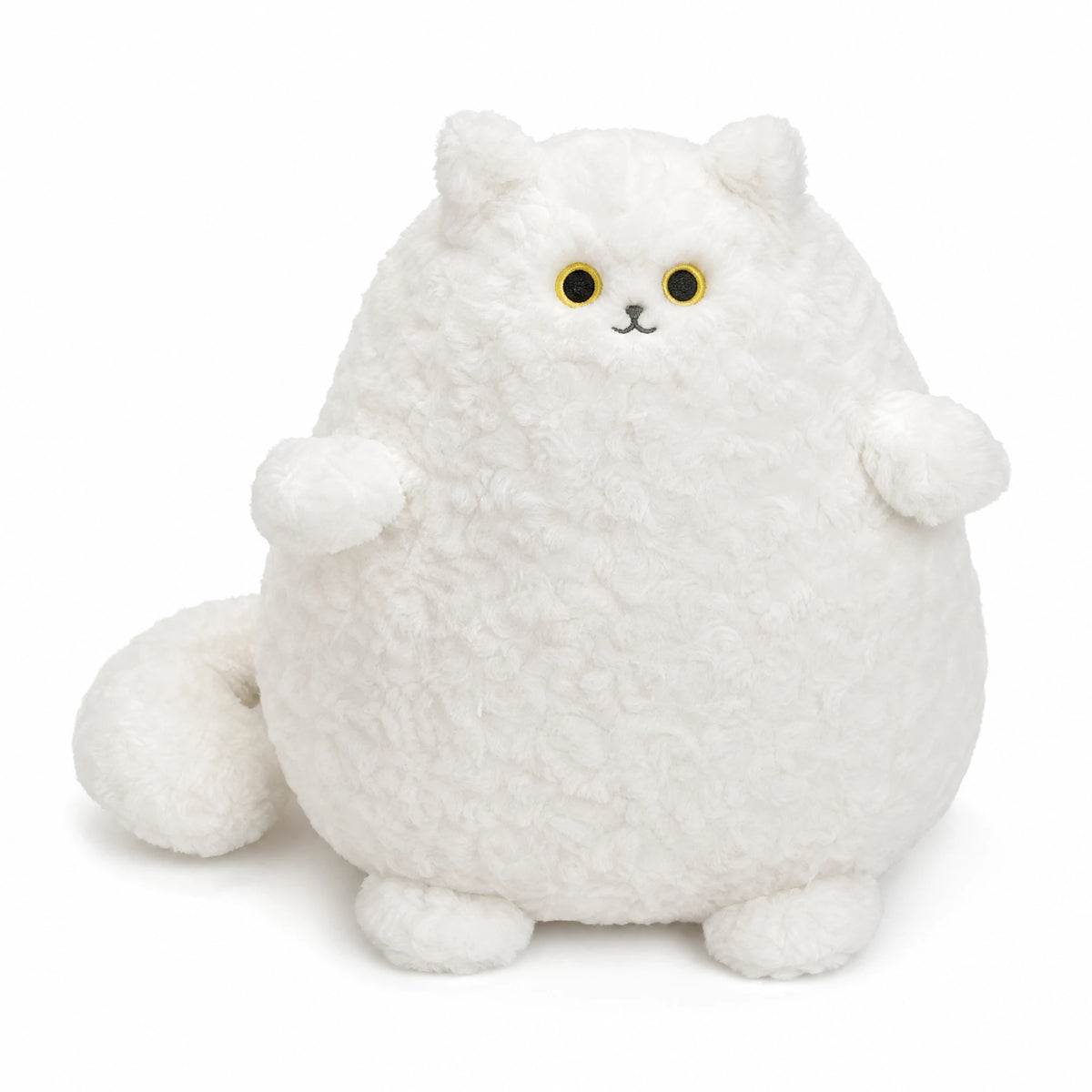 Chubby Cat Plush with Round Belly and Wide Eyes - Fond blanc