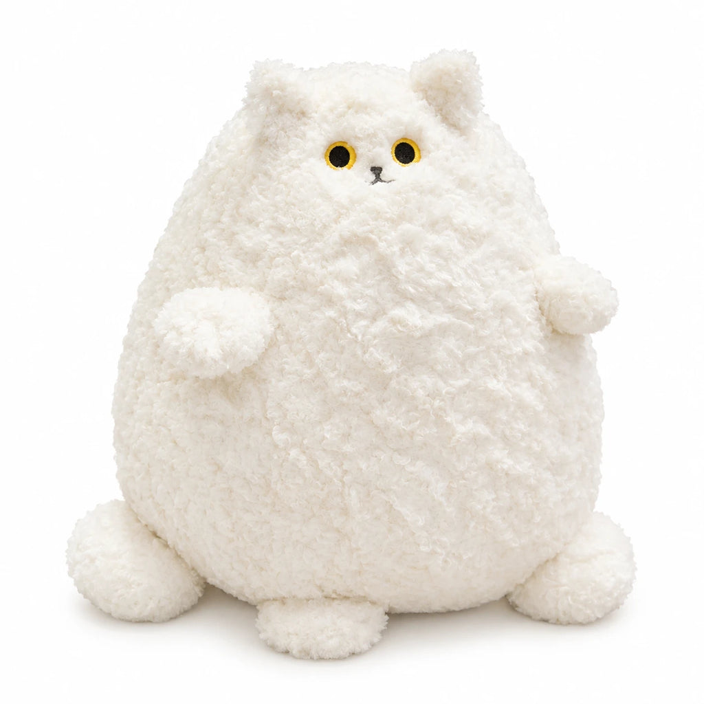 Chubby Cat Plush with Round Belly and Wide Eyes - White (Shiro)