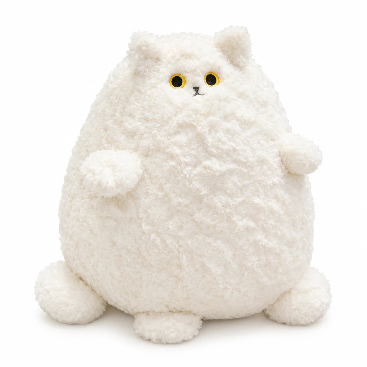 Chubby Cat Plush with Round Belly and Wide Eyes - White (Shiro)