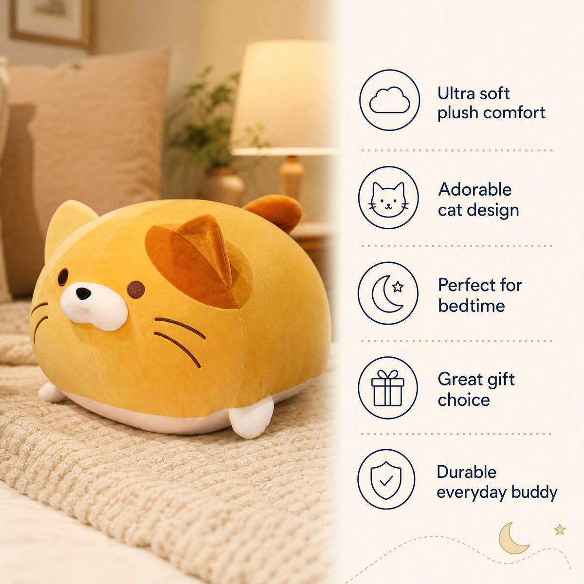 Chubby Cat Plush with Round Shape and Sweet Expression - Bénéfices produit