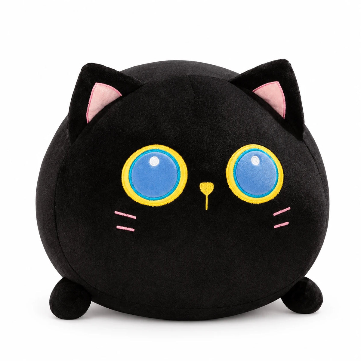 Chubby Cat Plush with Soft Round Shape and Embroidered Face - Black (Kiki) / 12in / 30cm … (3 tailles)