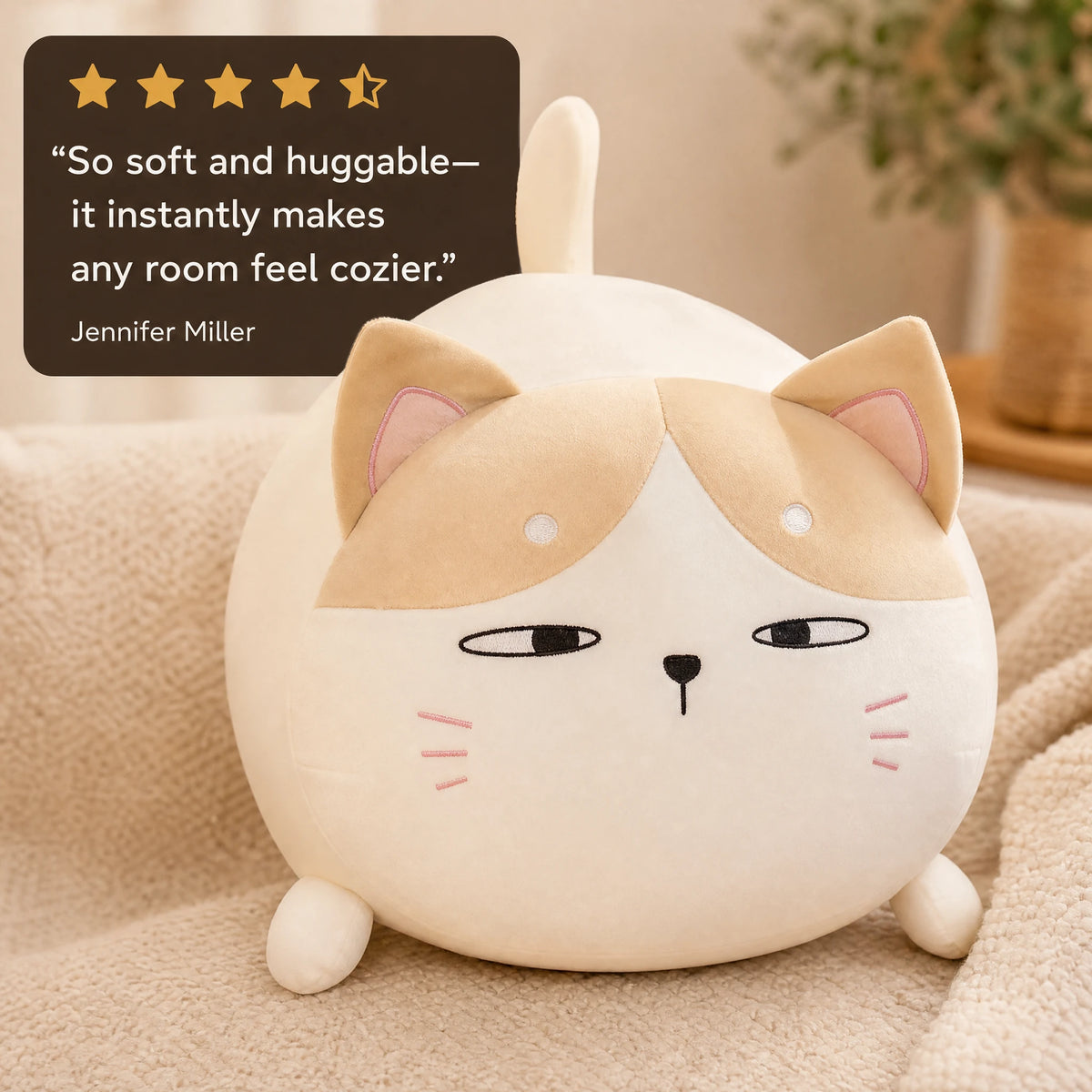 Chubby Cat Plush with Soft Round Shape and Embroidered Face - Image témoignage