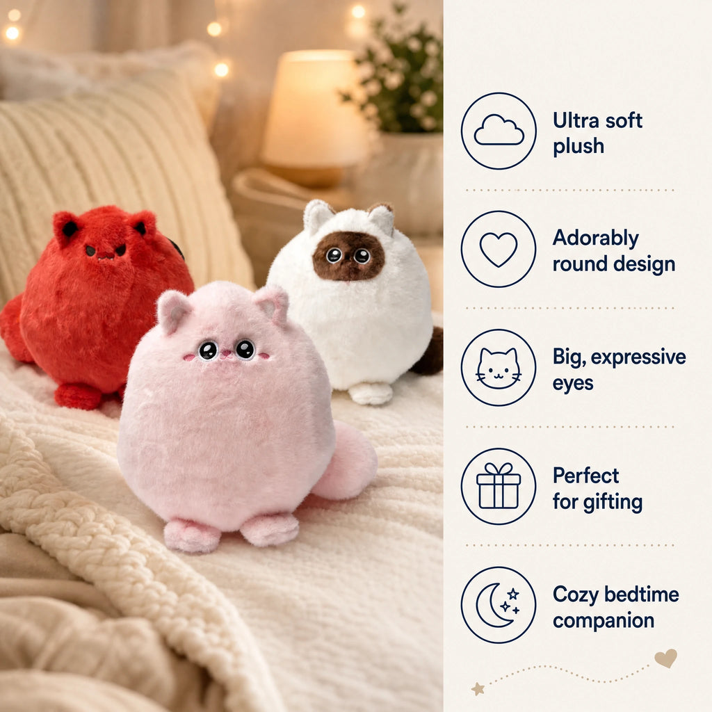 Chubby Cat Plush with Wings and Rounded Body - Bénéfices produit