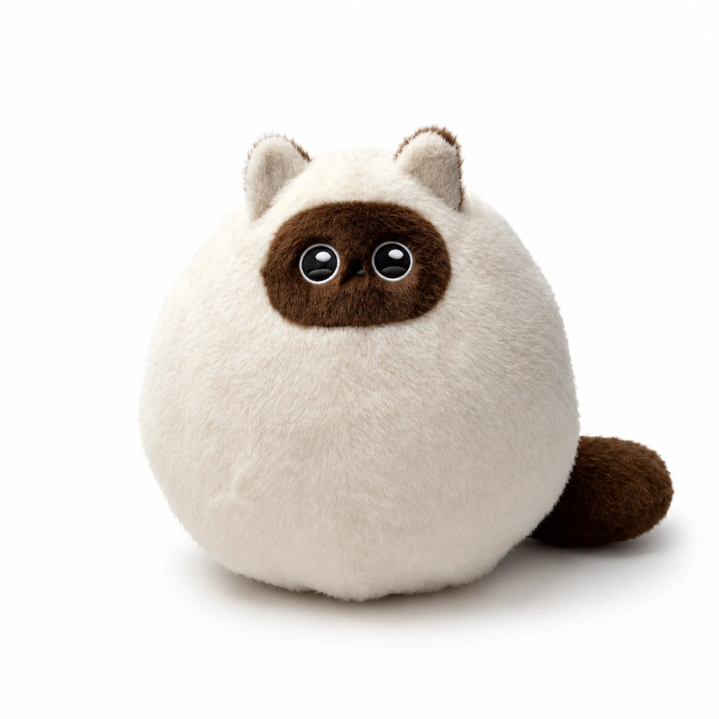 Chubby Cat Plush with Wings and Rounded Body - Siamese Cat