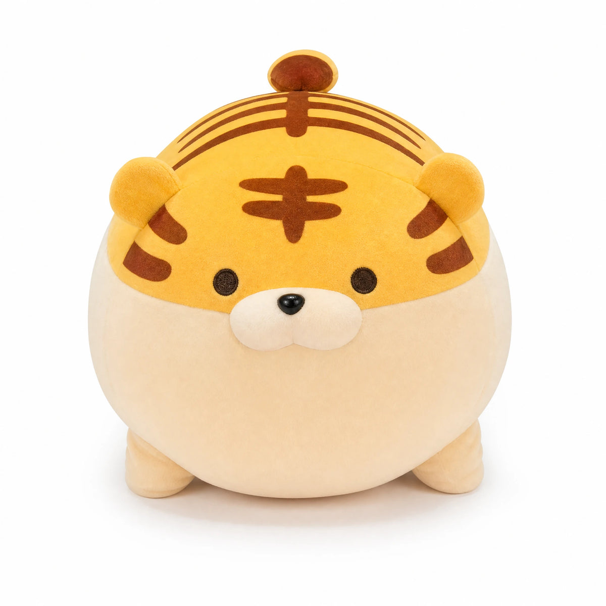 Chubby Tiger Plush with Striped Pattern and Soft Fill - Fond blanc