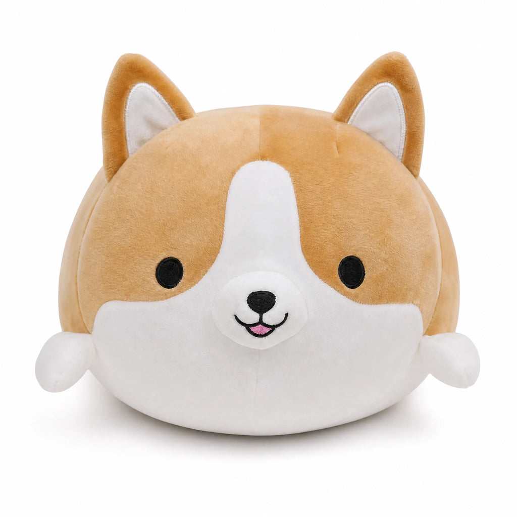 Corgi Plush with Soft Body and Embroidered Details - Fond blanc