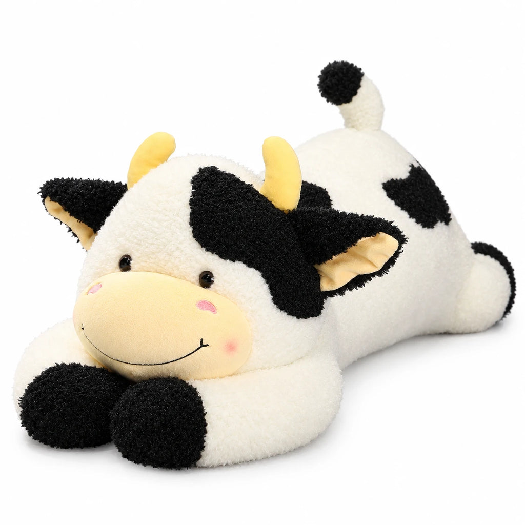 Cow Plush Pillow with Soft Fluffy Texture in Lying Position - Black / 35.5in / 90cm · Black / 43.5in / 110cm