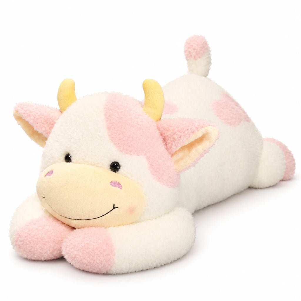 Cow Plush Pillow with Soft Fluffy Texture in Lying Position - Pink / 35.5in / 90cm · Pink / 43.5in / 110cm