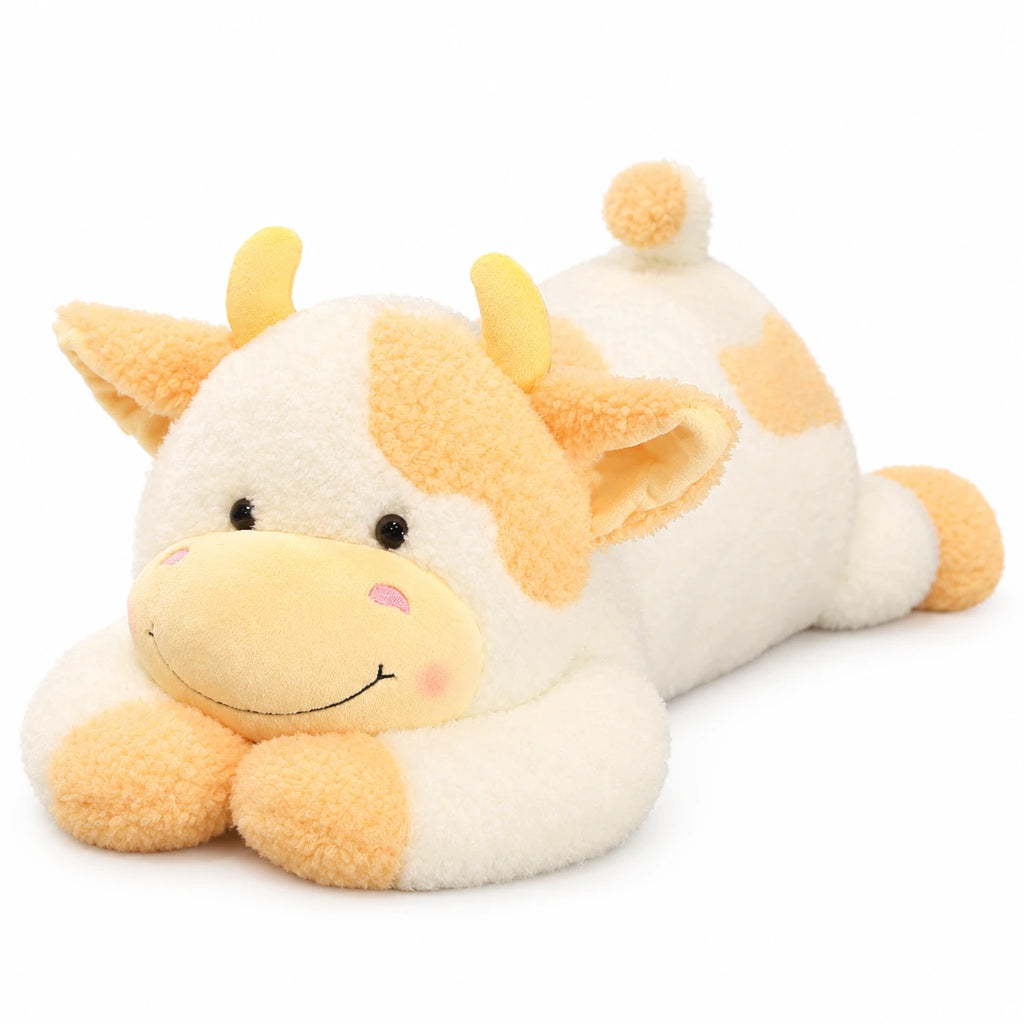 Cow Plush Pillow with Soft Fluffy Texture in Lying Position - Yellow / 35.5in / 90cm · Yellow / 43.5in / 110cm