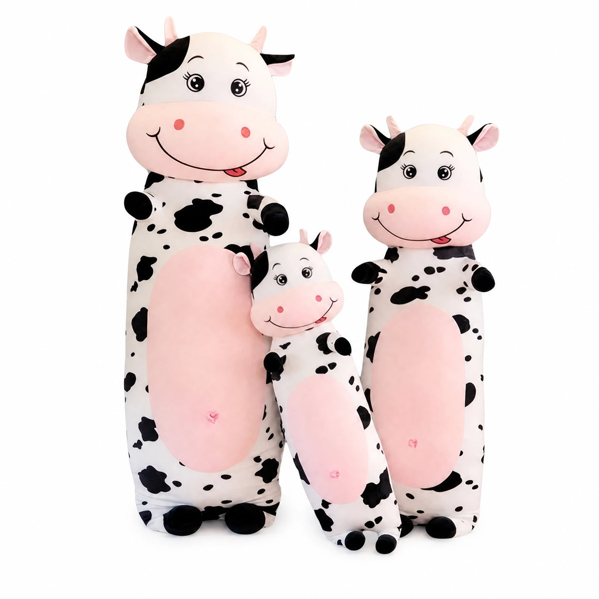 Cow Plush Toy with Black and White Spots, Giant Size - Fond blanc