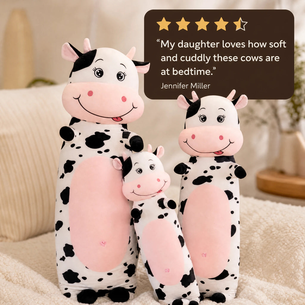 Cow Plush Toy with Black and White Spots, Giant Size - Image témoignage