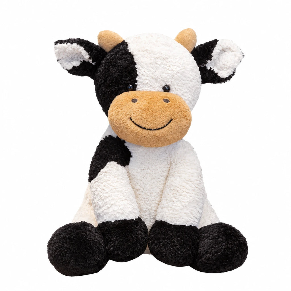 Cow Plush Toy with Smiling Face and Soft Fur - 10in / 25cm … (4 tailles)