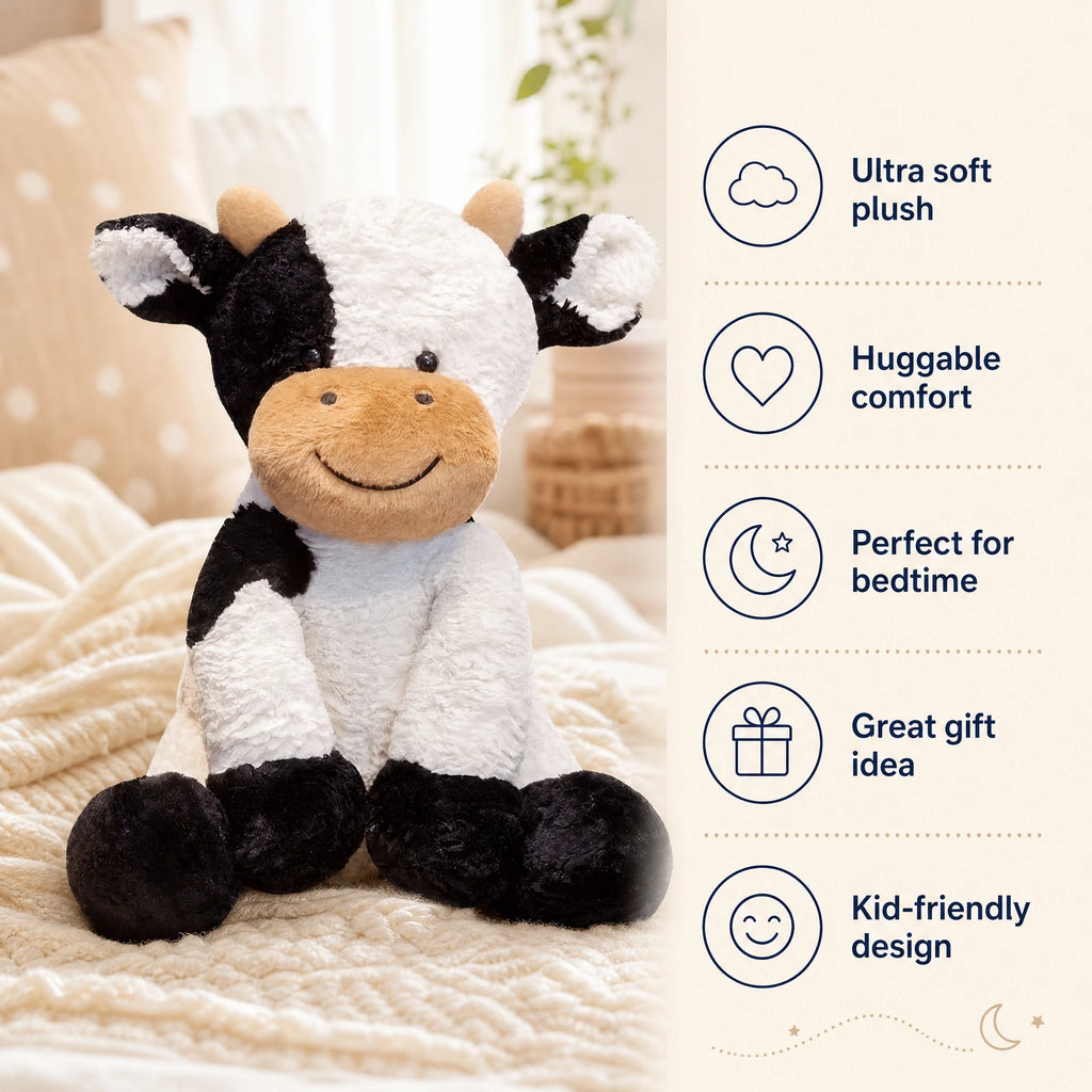 Cow Plush Toy with Smiling Face and Soft Fur - Bénéfices produit