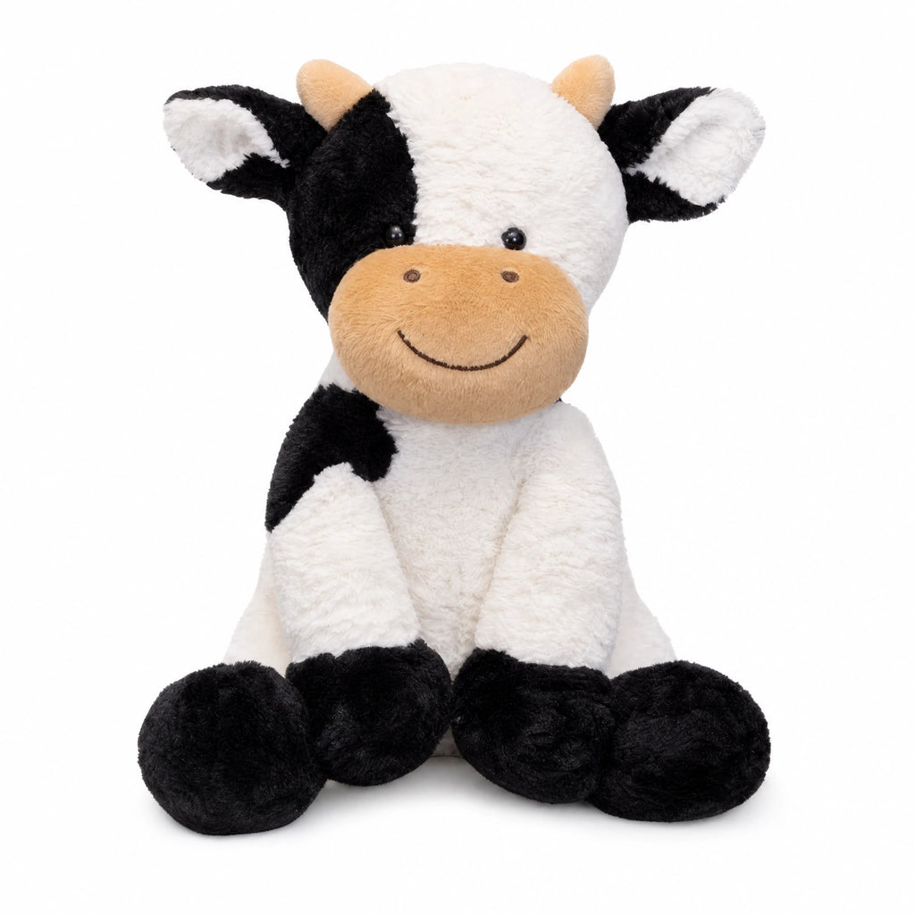 Cow Plush Toy with Smiling Face and Soft Fur - Fond blanc