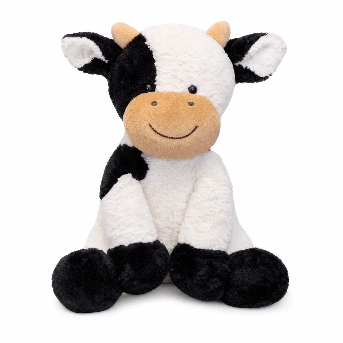 Cow Plush Toy with Smiling Face and Soft Fur - Fond blanc
