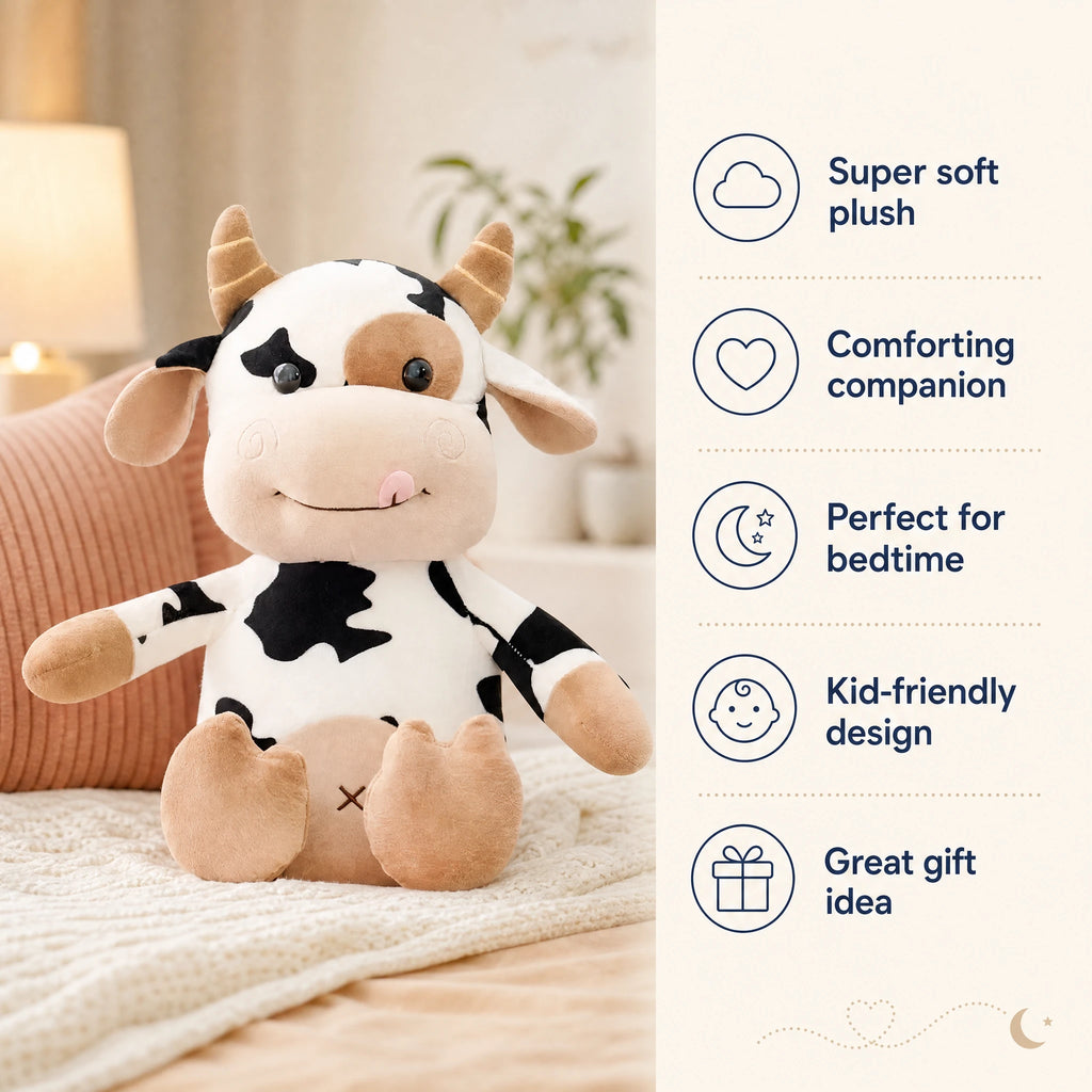 Cow Plush with Black and White Spotted Pattern - Bénéfices produit